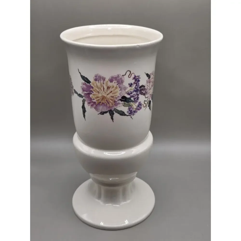 Vtg 1980s FTD Large Flower Vase Purple Peony Floral Pedestal Urn Plant Pot